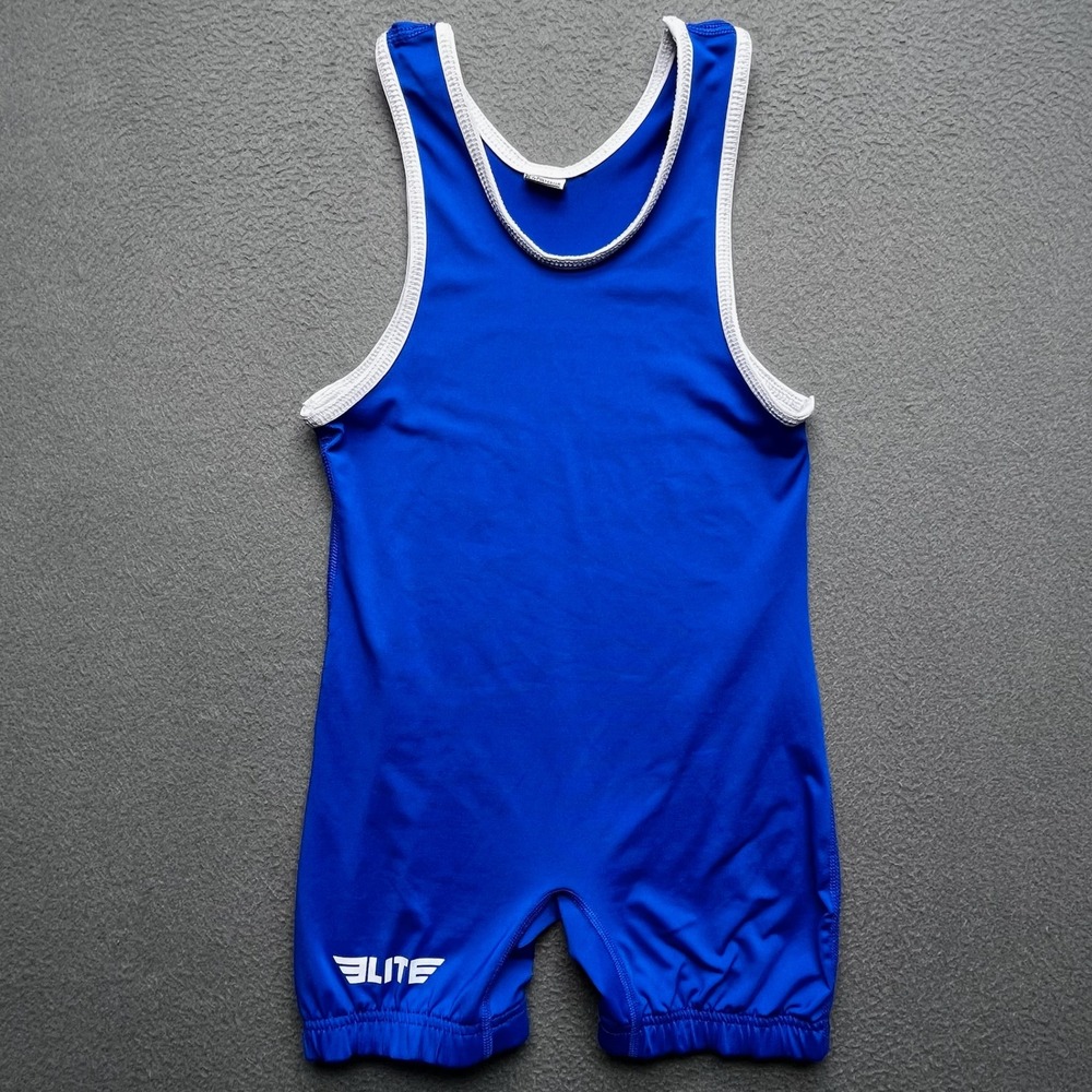 Elite Men Wrestling Singlet Blue Polyester Spandex Large Athletic Gear‎